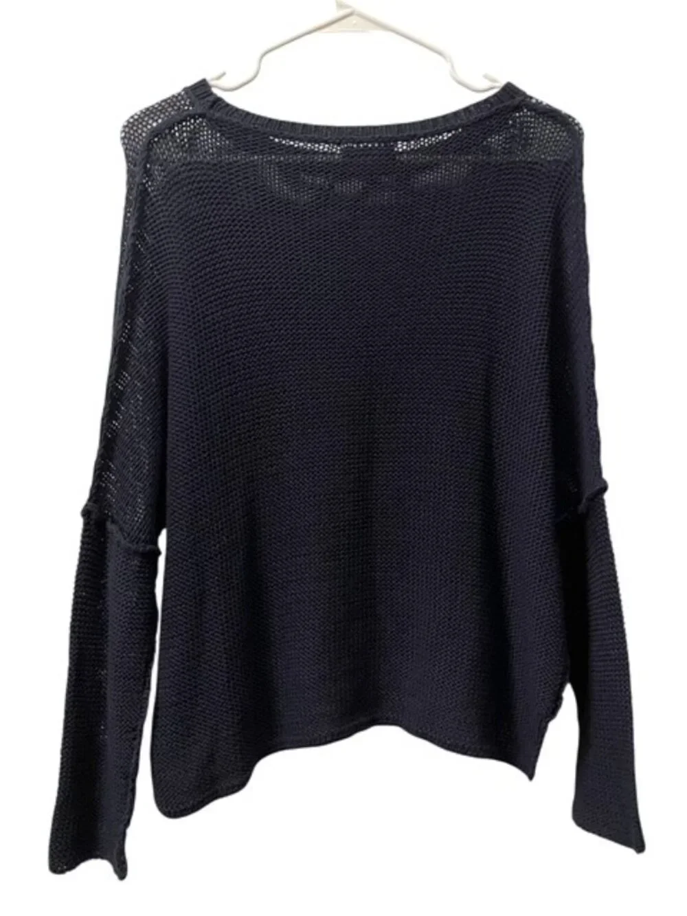 Wooden Ships Open Knit Sweater Navy Blue Small/Medium Coastal Beachy Nautical - Picture 2 of 13